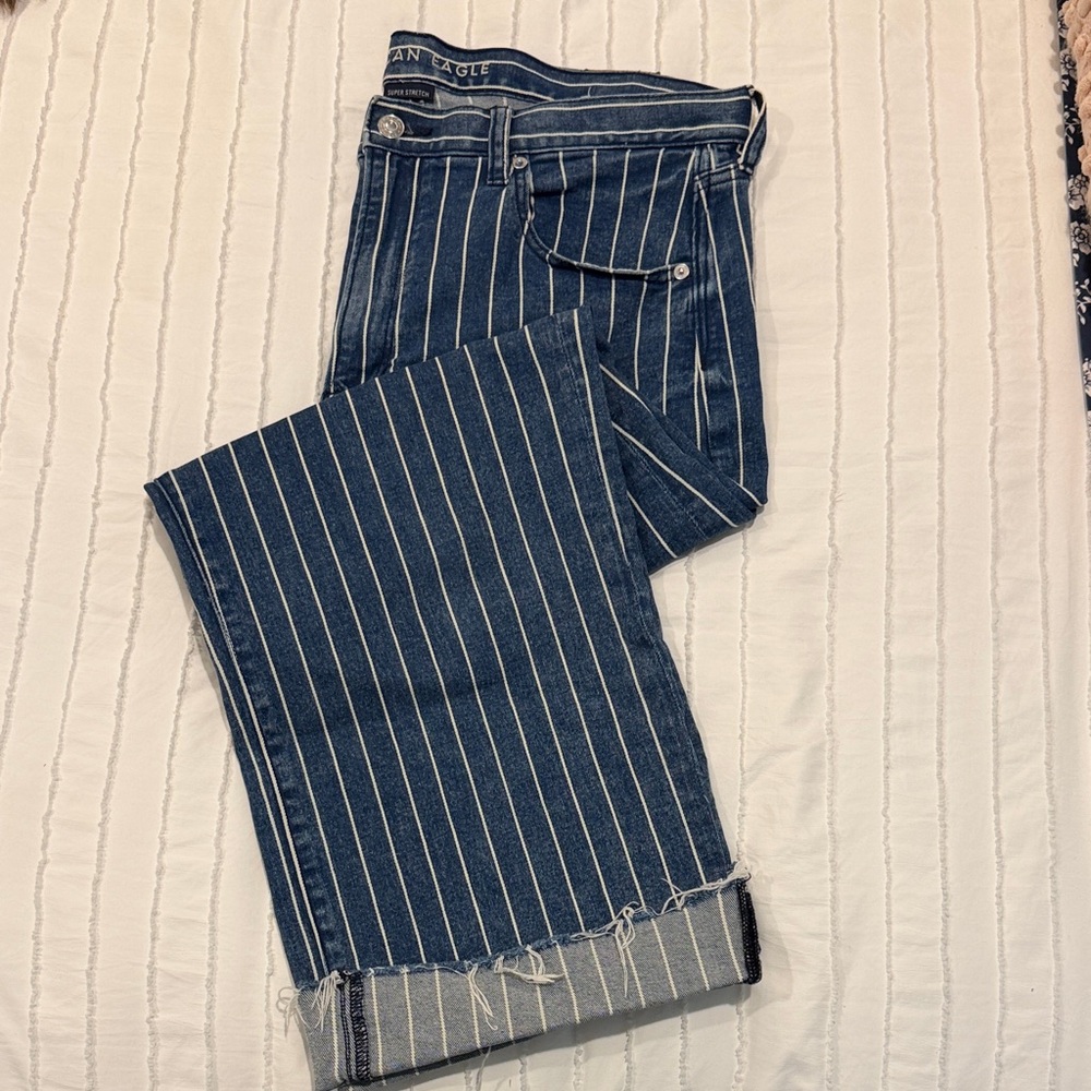 American Eagle Outfitters Navy Striped Wide Leg Jeans